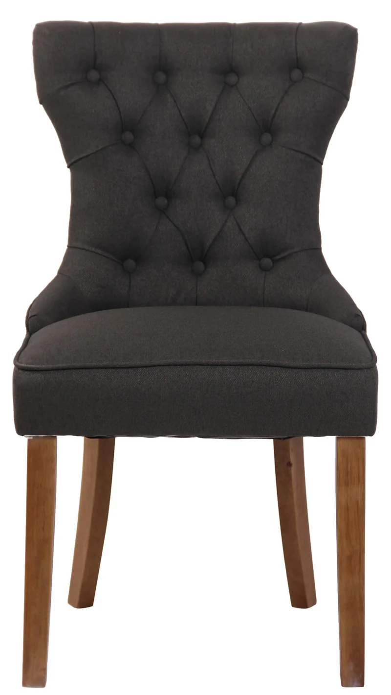 Chaise de salle à manger x 1 style Chesterfield dossier capitonné en velours gris foncé et pieds en bois clair 10_0003741