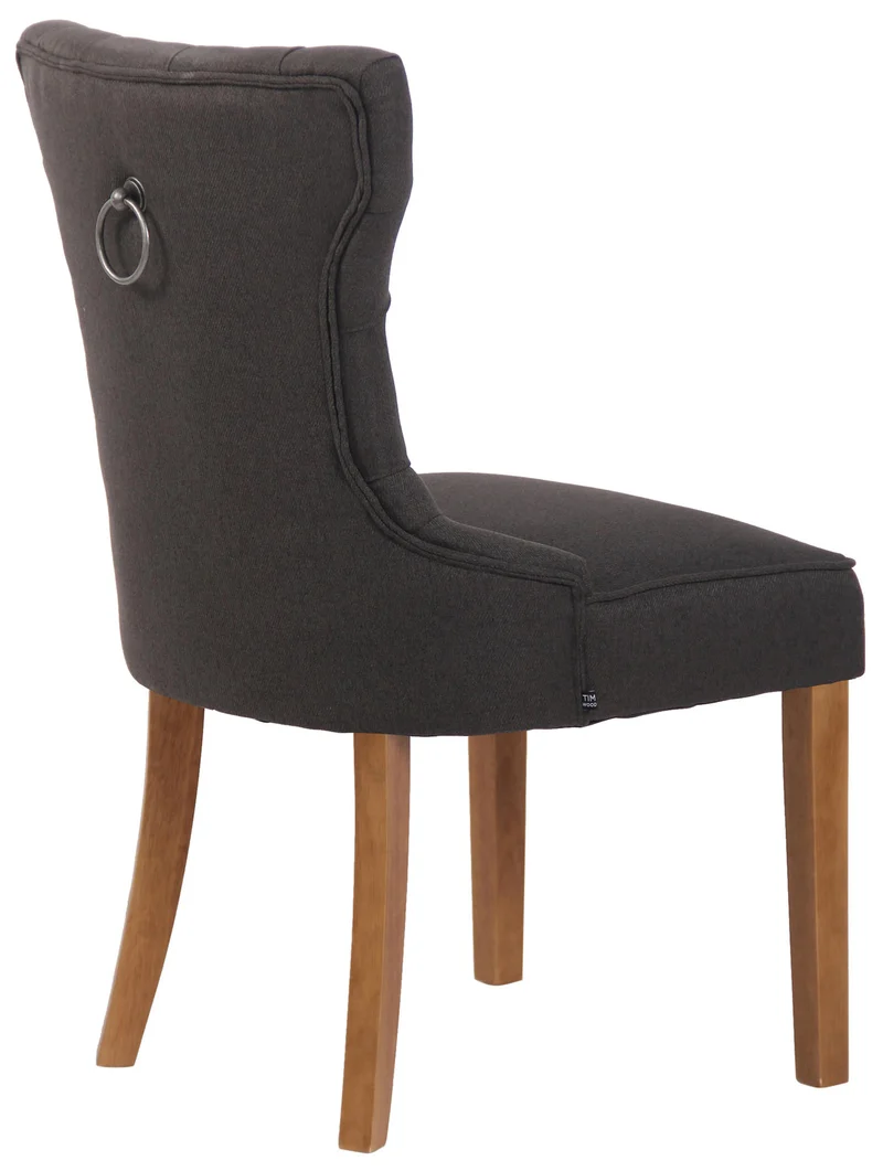 Chaise de salle à manger x 1 style Chesterfield dossier capitonné en velours gris foncé et pieds en bois clair 10_0003741