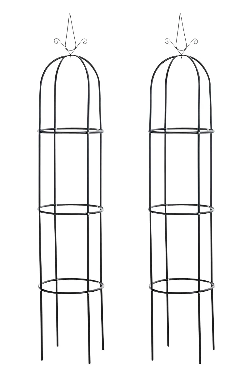 Lot de 2 treillis de jardin en métal laqué noir 190 × Ø 38 cm stables et faciles à planter 10_0003859