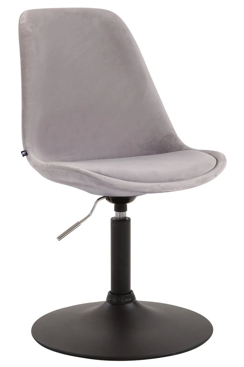 Chaise de salle à manger x1 pivotante hauteur réglable en velours gris et pied trompette en métal noir 10_0003500