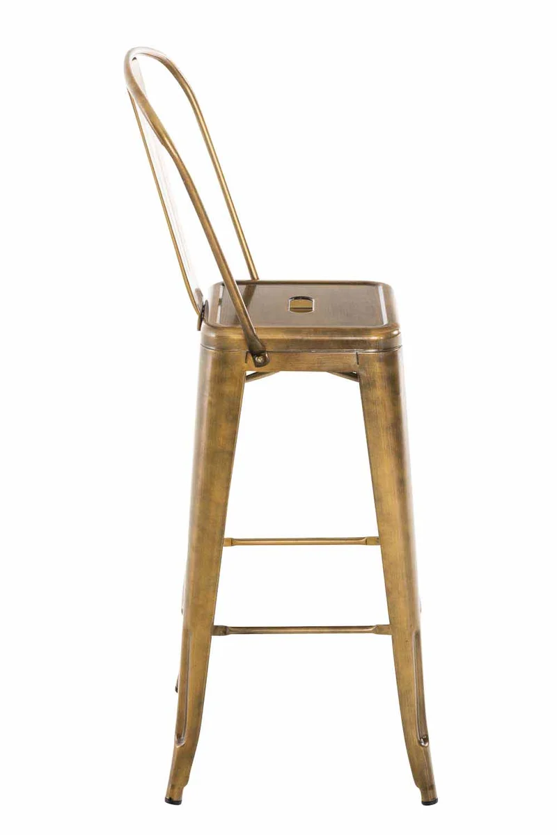 Tabouret de bar x1 avec repose-pied et dossier design industriel en métal couleur doré empilable 10_0004527