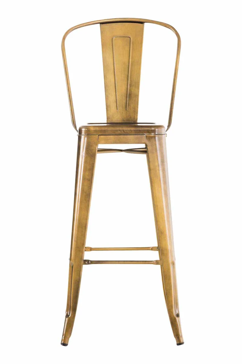 Tabouret de bar x1 avec repose-pied et dossier design industriel en métal couleur doré empilable 10_0004527