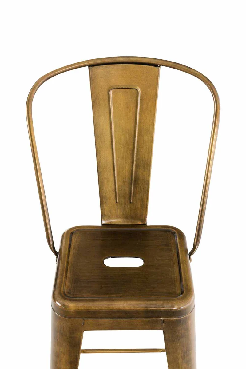 Tabouret de bar x1 avec repose-pied et dossier design industriel en métal couleur doré empilable 10_0004527