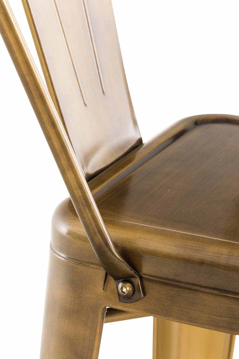 Tabouret de bar x1 avec repose-pied et dossier design industriel en métal couleur doré empilable 10_0004527