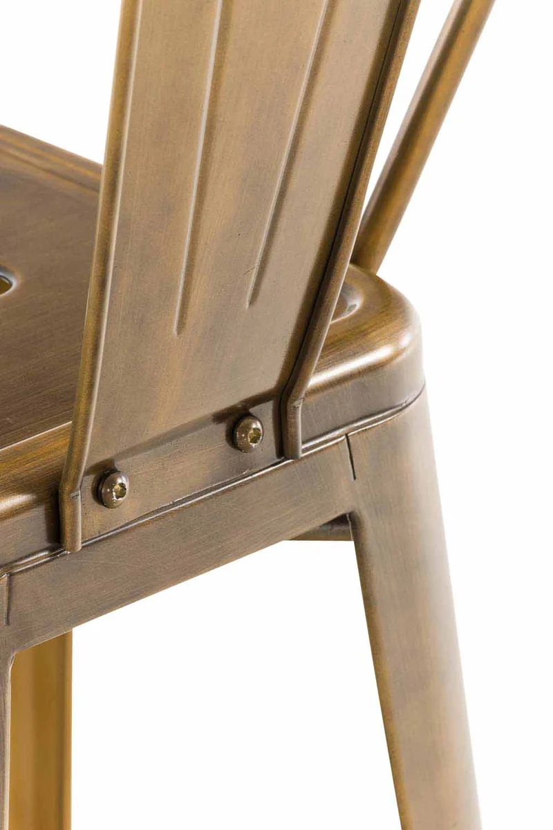 Tabouret de bar x1 avec repose-pied et dossier design industriel en métal couleur doré empilable 10_0004527