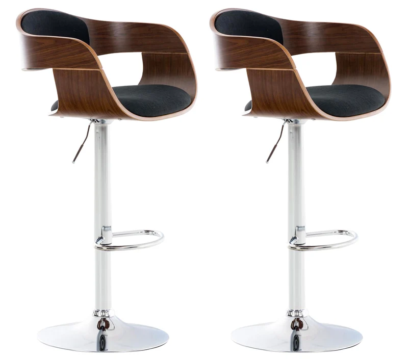 Lot de 2 tabourets de bar design scandinave en tissu noir et structure en bois couleur noyer 10_0004248