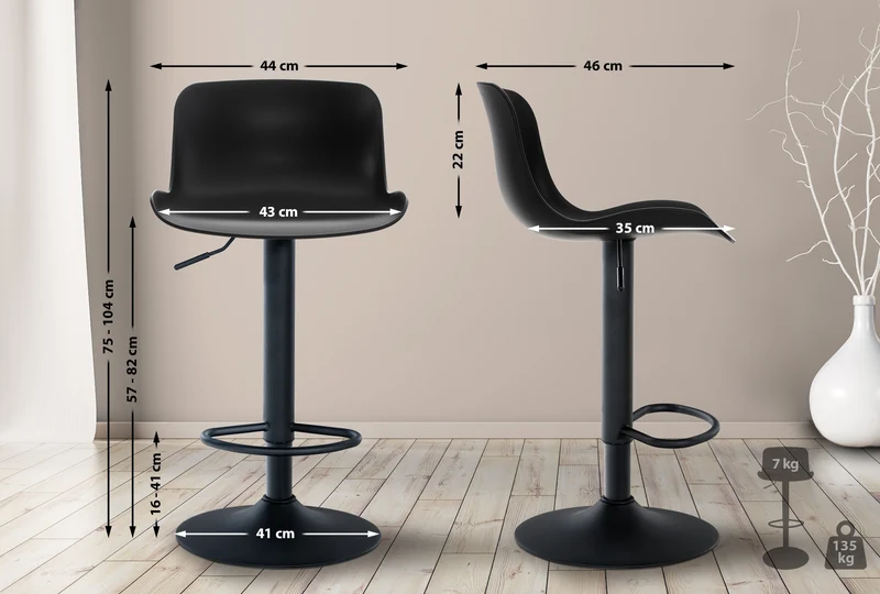 Tabouret de bar x1 hauteur réglable et siège pivotant avec siège en plastique noir métal noir 10_0004530
