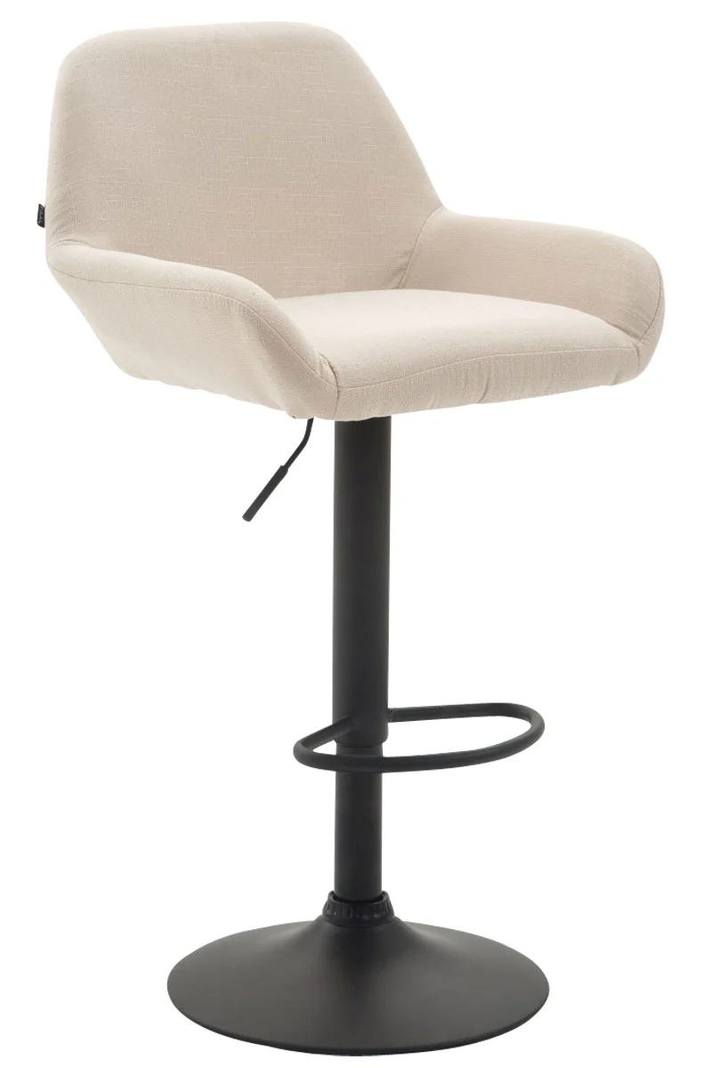 Tabouret de bar x1 repose-pieds en forme d'arc en métal noir assise en tissu crème 10_0004546