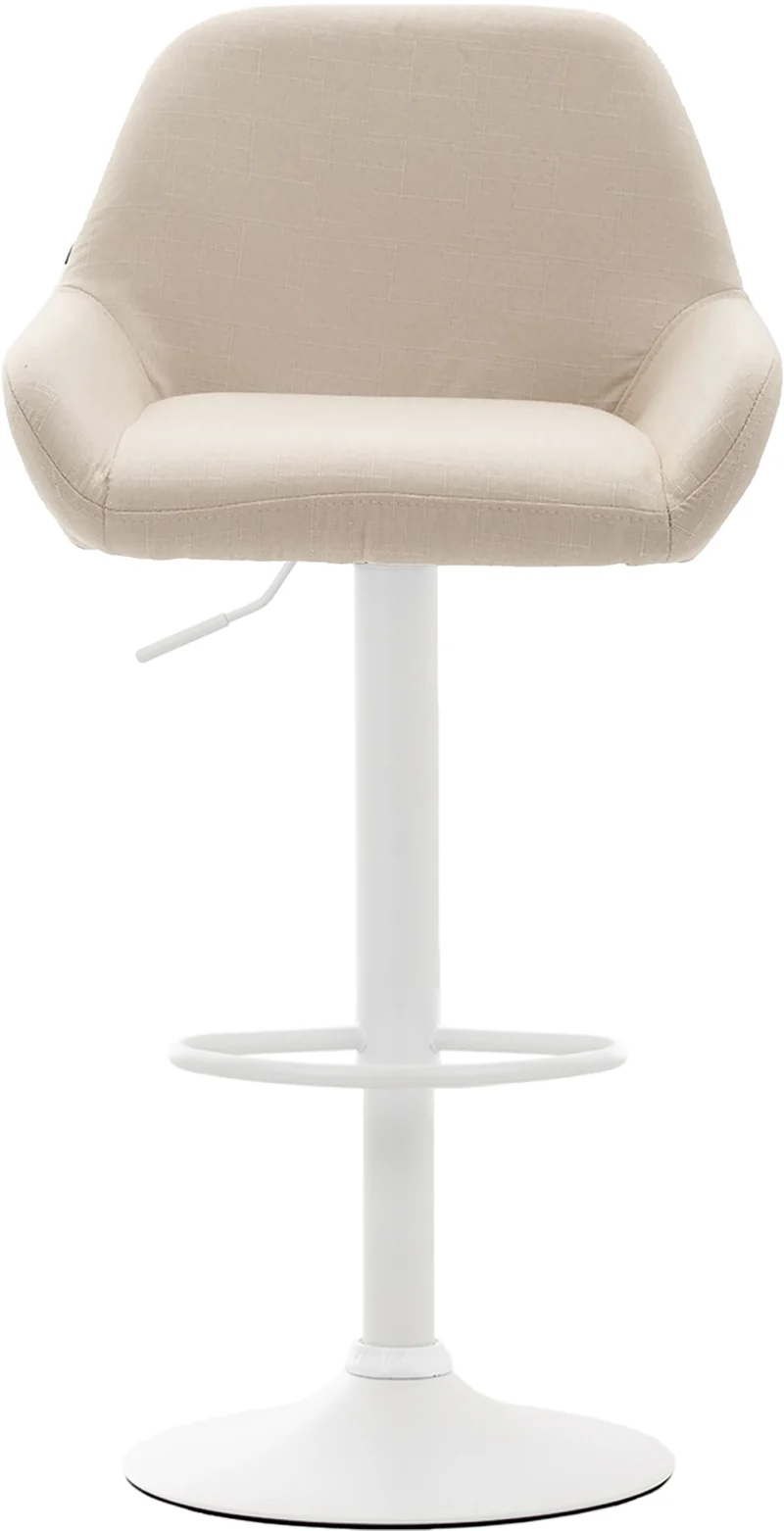 Tabouret de bar x1 repose-pieds en forme d'arc en métal blanc assise en tissu crème 10_0004549