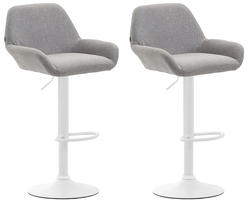 Lot de 2 tabourets de bar repose-pieds en forme d'arc en métal blanc assise en tissu gris 10_0004043