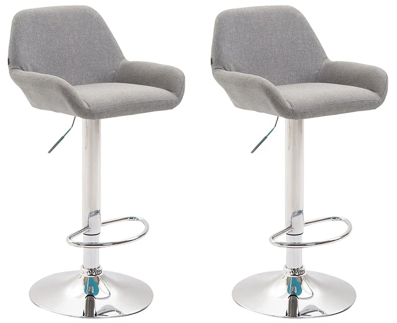Lot de 2 tabourets de bar repose-pieds en forme d'arc en métal chromé assise en tissu gris 10_0004041