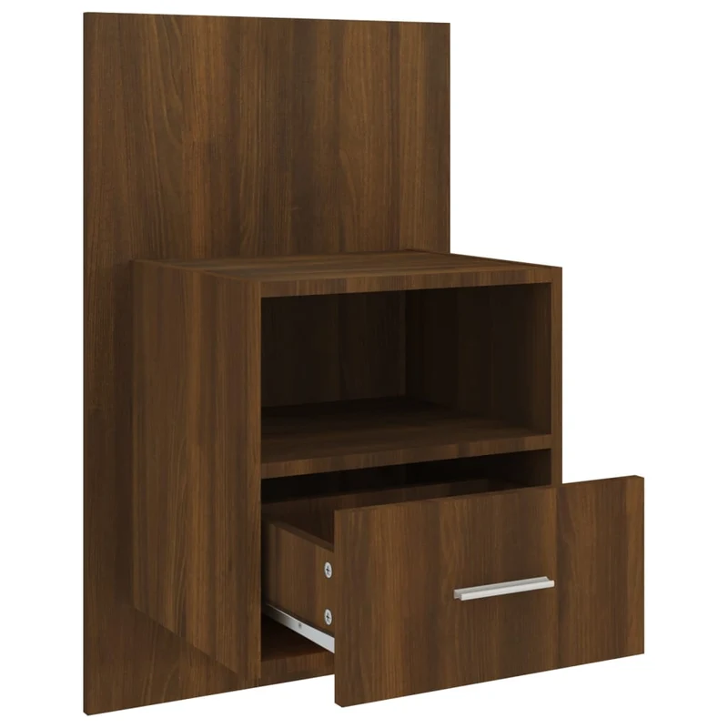 Table de chevet murale avec tiroir et compartiment ouvert 48,5 x 32,5 x 80 cm en bois d'ingénierie marron DEC034266