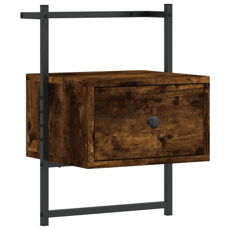 Lot de 2 tables de chevet murale avec tiroir 35 x 30 x 51 cm bois d'ingénierie marron et métal DEC034152