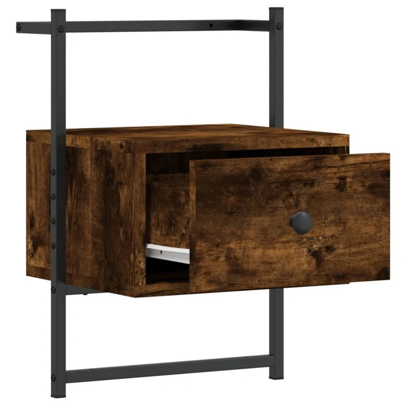 Lot de 2 tables de chevet murale avec tiroir 35 x 30 x 51 cm bois d'ingénierie marron et métal DEC034152