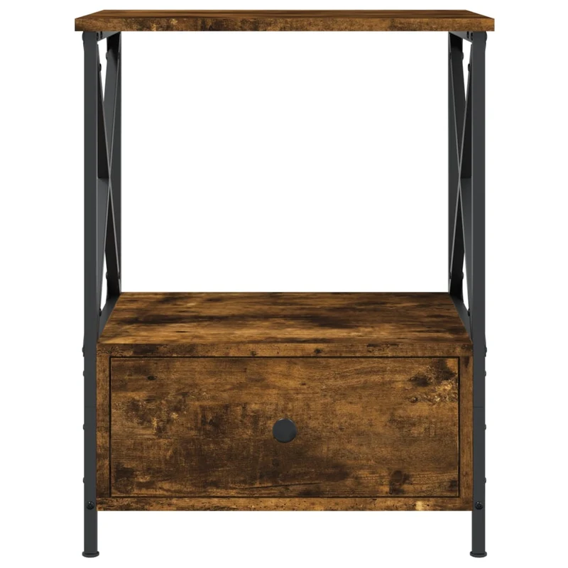 Table de chevet avec tiroir et étagère 50 x 41 x 65 cm bois d'ingénierie marron et fer DEC033666