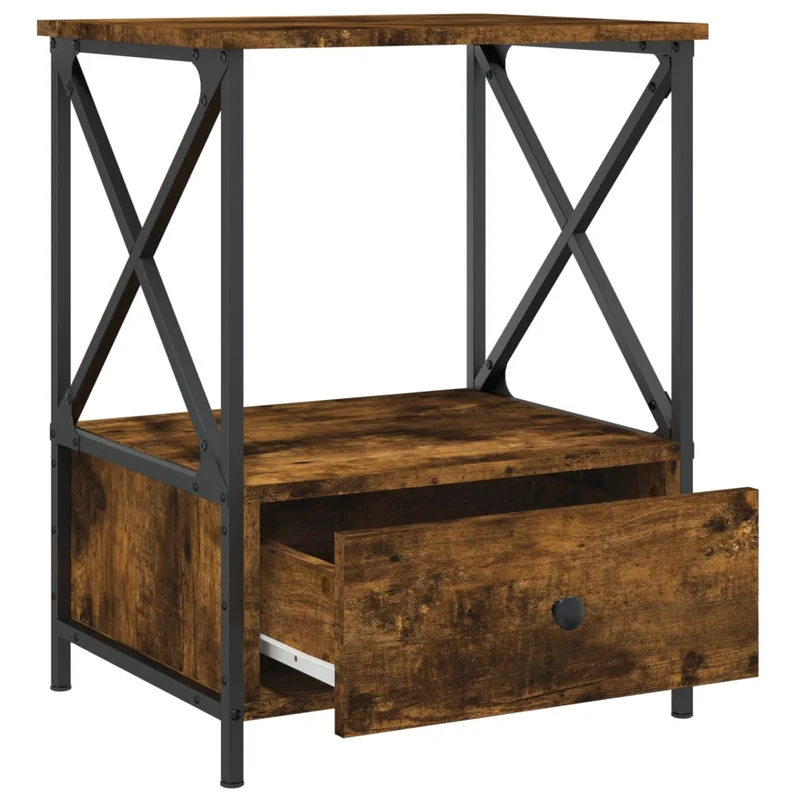 Table de chevet avec tiroir et étagère 50 x 41 x 65 cm bois d'ingénierie marron et fer DEC033666
