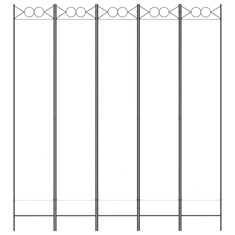 Paravent séparateur de pièce cloison 5 panneaux 200 x 220 cm tissu blanc et fer DEC030944
