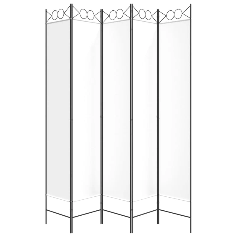 Paravent séparateur de pièce cloison 5 panneaux 200 x 220 cm tissu blanc et fer DEC030944