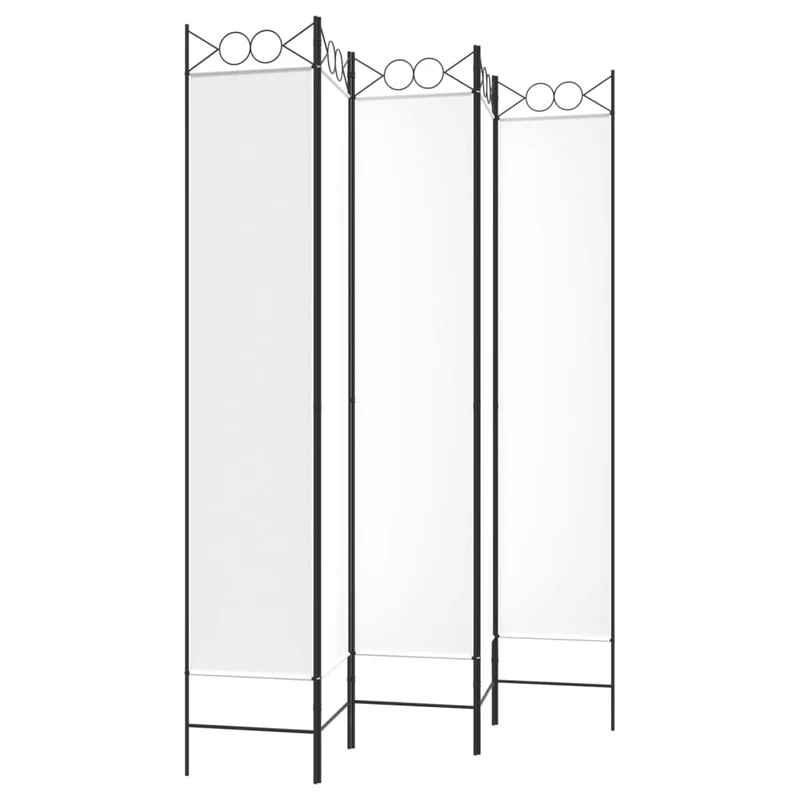 Paravent séparateur de pièce cloison 5 panneaux 200 x 220 cm tissu blanc et fer DEC030944