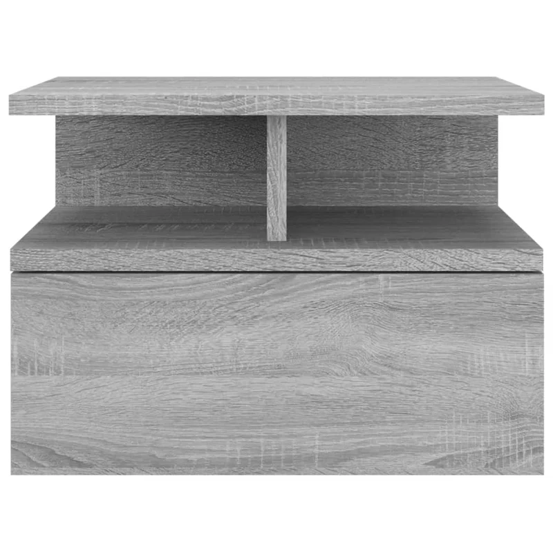 Table de chevet murale avec tiroir et compartiments ouverts 40 x 31 x 27 cm en bois d’ingénierie gris DEC033931