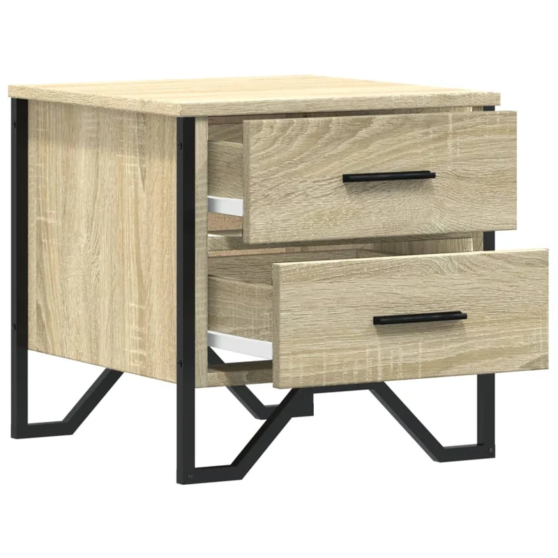 Table de chevet avec tiroirs 40 x 41 x 40 cm bois d'ingénierie couleur chêne et métal DEC033866