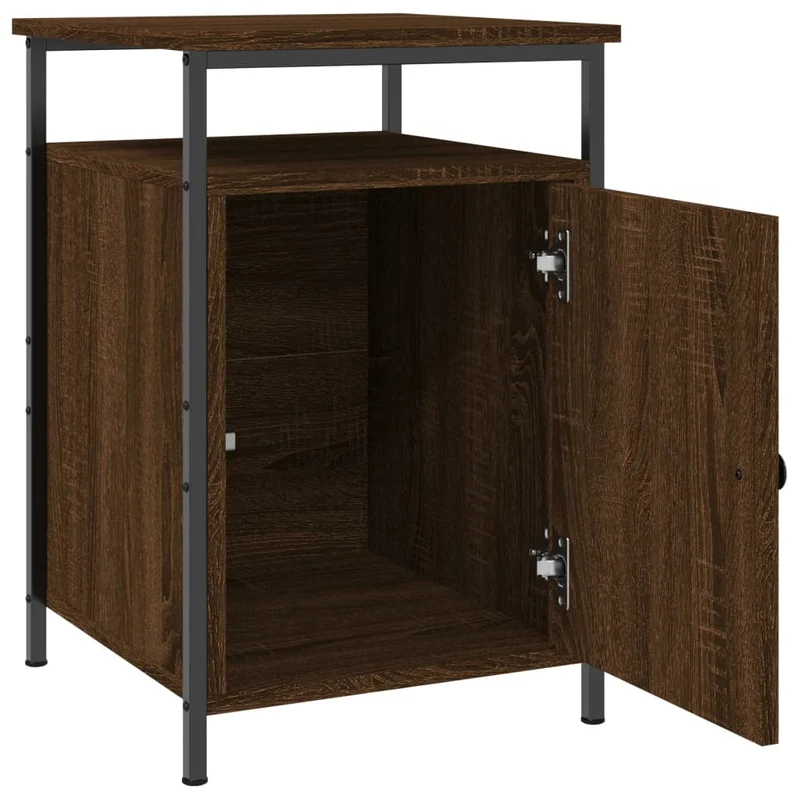 Table de chevet avec compartiment avec porte et ouvert 40 x 42 x 60 cm bois d'ingénierie marron et fer DEC033768