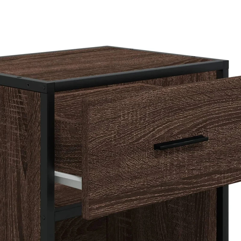 Table de chevet avec tiroir et compartiment ouvert 40 x 31 x 50 cm bois d'ingénierie marron et acier DEC033703