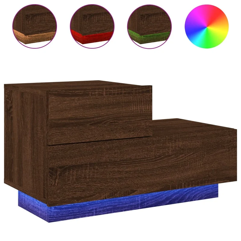 Table de chevet avec lumières LED et tiroirs 70 x 36 x 40,5 cm bois d'ingénierie marron DEC033183