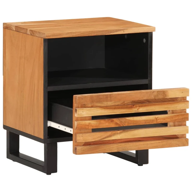 Table de chevet étagère ouverte et tiroir 40 x 34 x 46 cm bois d'acacia massif et acier DEC032982