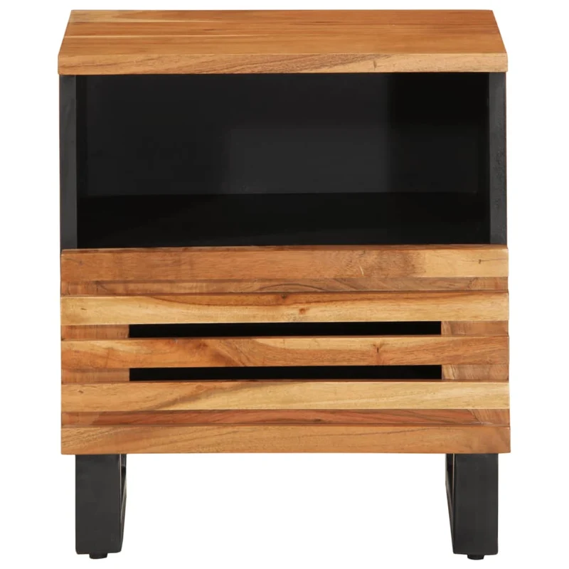 Table de chevet étagère ouverte et tiroir 40 x 34 x 46 cm bois d'acacia massif et acier DEC032982