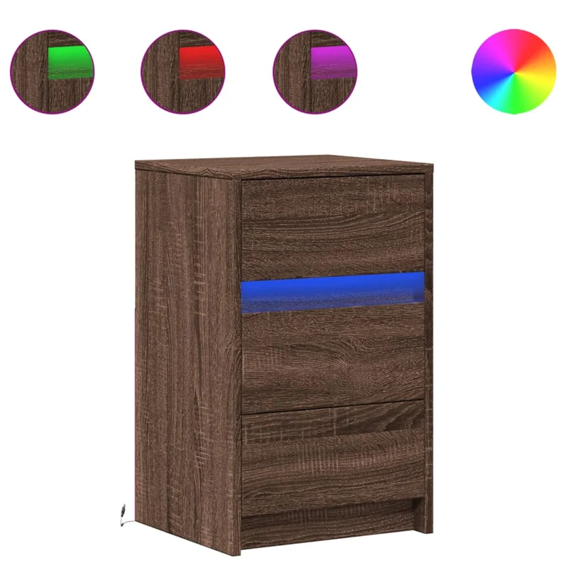 Table de chevet avec lumière LED et 3 tiroirs 38 x 34 x 61 cm en bois ingénierie marron DEC032799