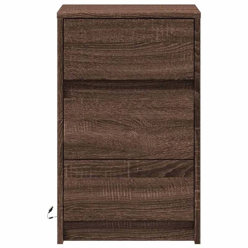 Table de chevet avec lumière LED et 3 tiroirs 38 x 34 x 61 cm en bois ingénierie marron DEC032799