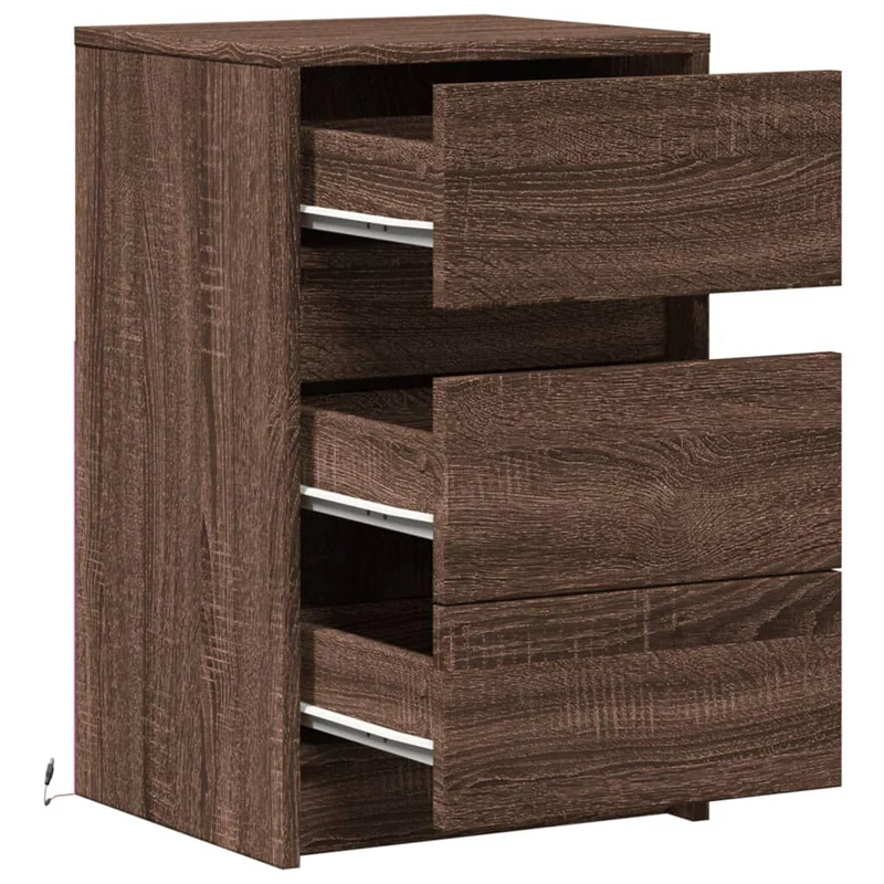 Table de chevet avec lumière LED et 3 tiroirs 38 x 34 x 61 cm en bois ingénierie marron DEC032799