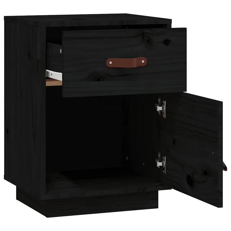 Table de chevet avec tiroir et compartiment avec porte 40 x 34 x 55 cm bois de pin solide noir DEC034422