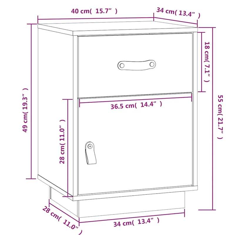 Table de chevet avec tiroir et compartiment avec porte 40 x 34 x 55 cm bois de pin solide noir DEC034422