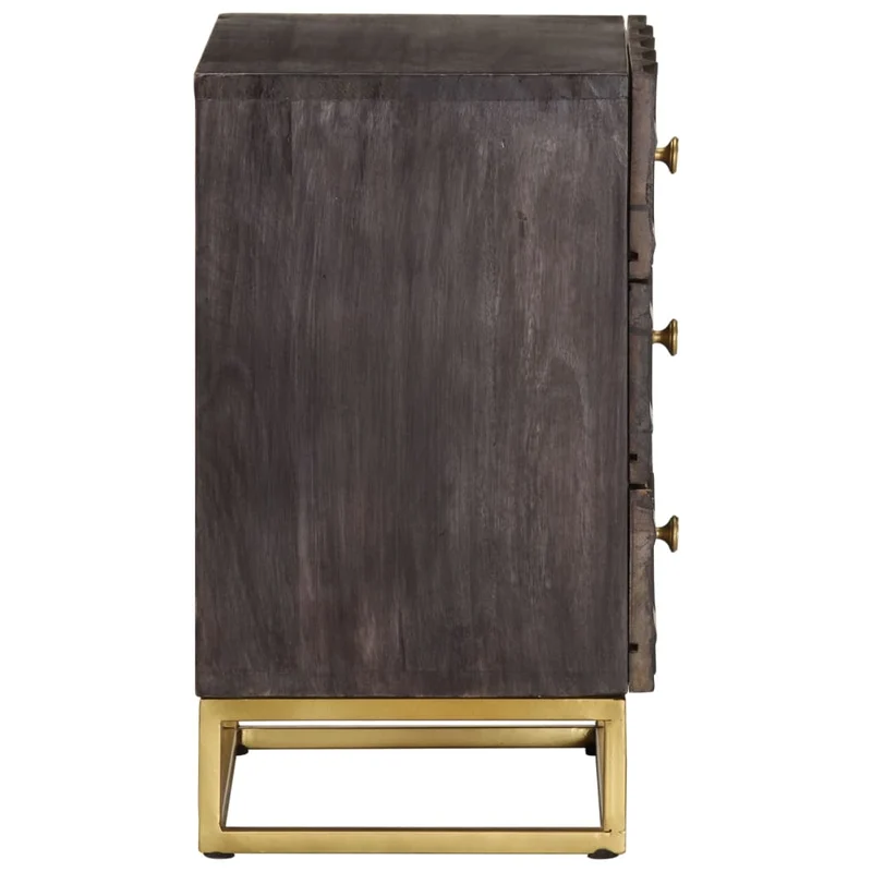 Table de chevet design de blocs et 3 tiroirs 40 x 30 x 50 cm bois de manguier noir et fer DEC034396