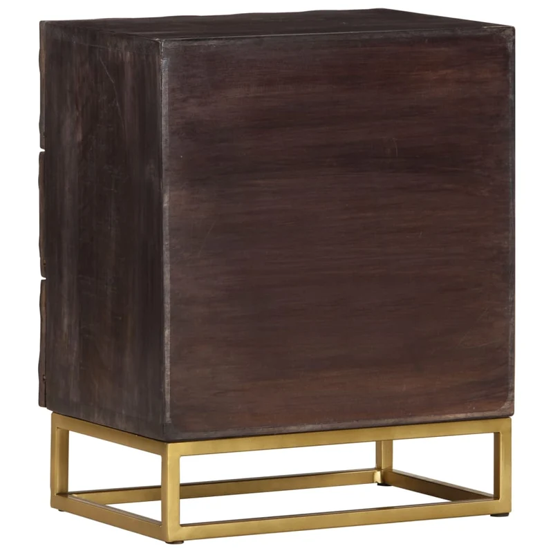 Table de chevet design de blocs et 3 tiroirs 40 x 30 x 50 cm bois de manguier noir et fer DEC034396