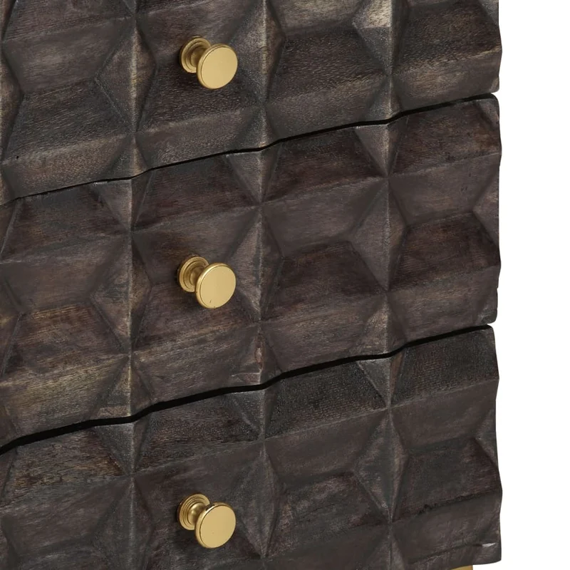Table de chevet design de blocs et 3 tiroirs 40 x 30 x 50 cm bois de manguier noir et fer DEC034396
