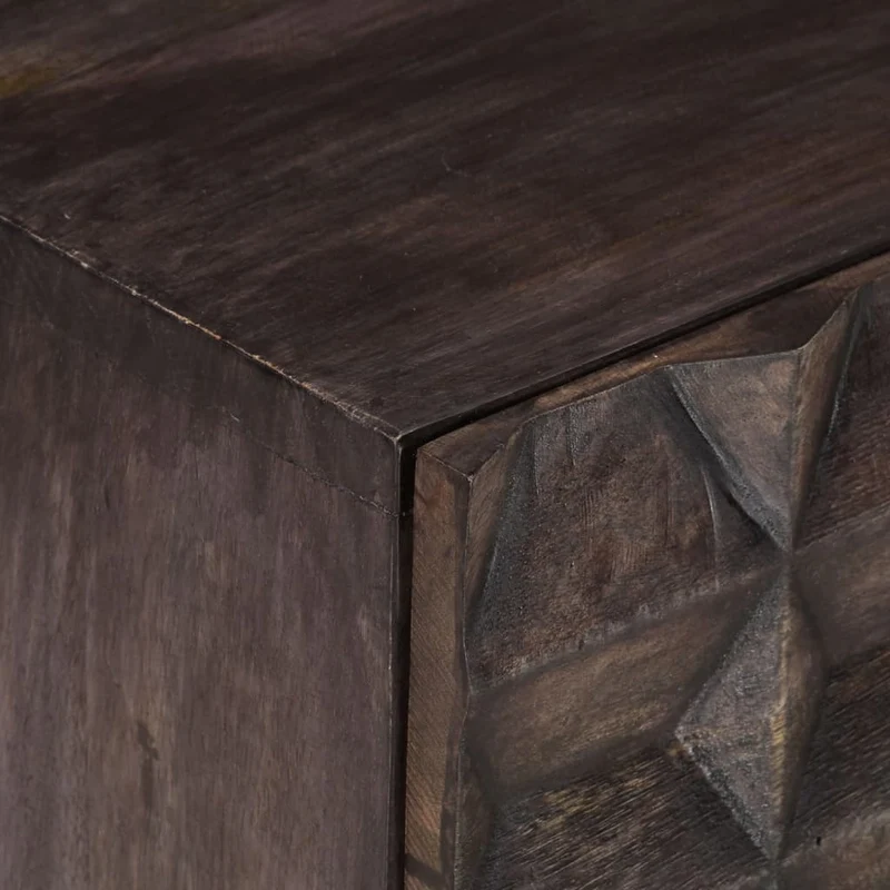 Table de chevet design de blocs et 3 tiroirs 40 x 30 x 50 cm bois de manguier noir et fer DEC034396