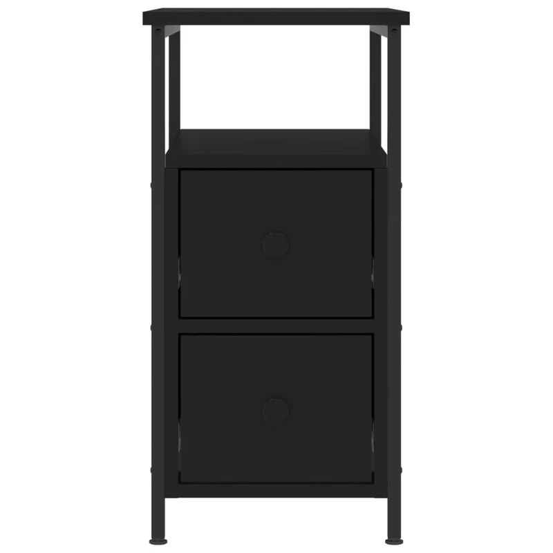 Table de chevet avec 2 tiroirs et étagère 30 x 60 x 60 cm bois d’ingénierie noir et fer DEC034344