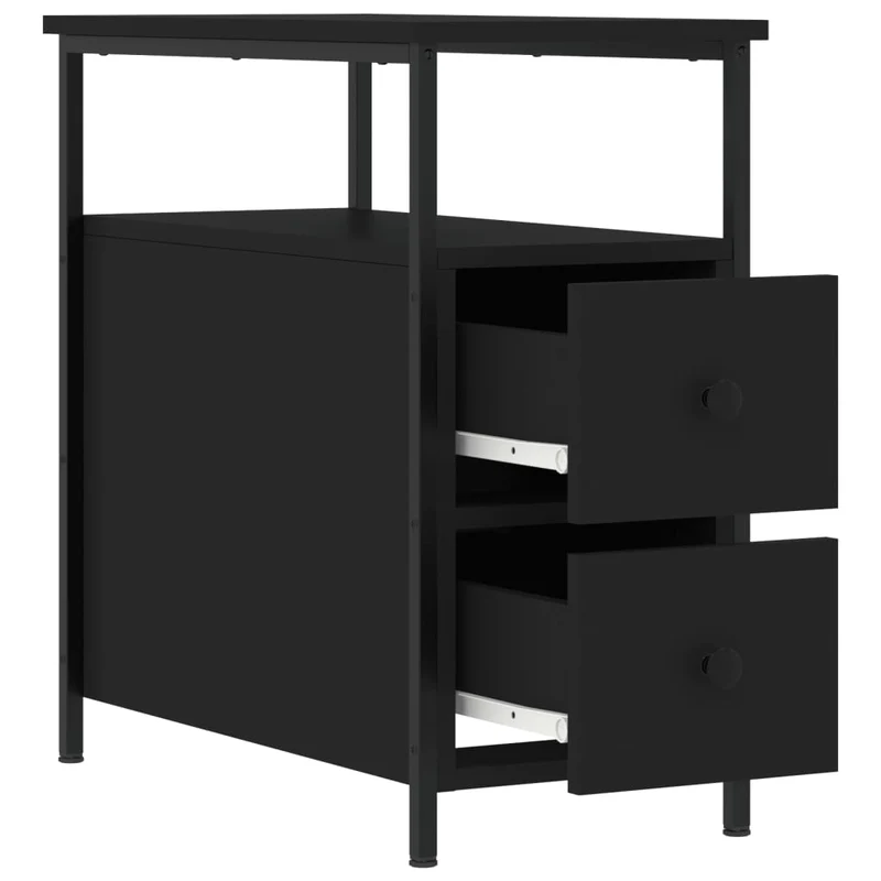 Table de chevet avec 2 tiroirs et étagère 30 x 60 x 60 cm bois d’ingénierie noir et fer DEC034344
