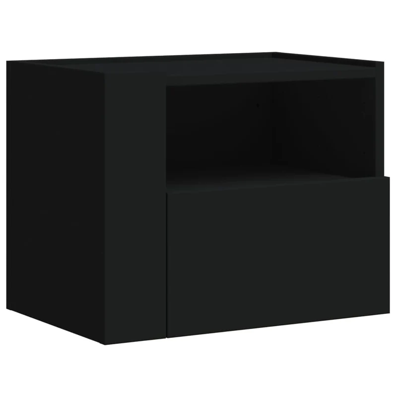 Table de chevet murale avec tiroir et compartiment ouvert 45 x 30 x 35 cm bois d'ingénierie noir DEC034317