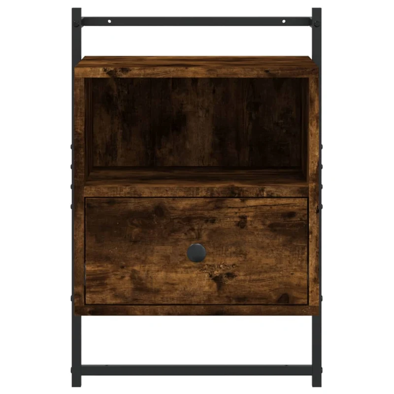 Table de chevet murale avec tiroir et compartiment ouvert 40 x 30 x 61 cm bois d'ingénierie marron et métal DEC034256