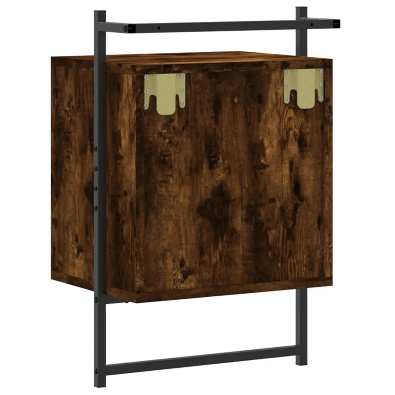 Table de chevet murale avec tiroir et compartiment ouvert 40 x 30 x 61 cm bois d'ingénierie marron et métal DEC034256