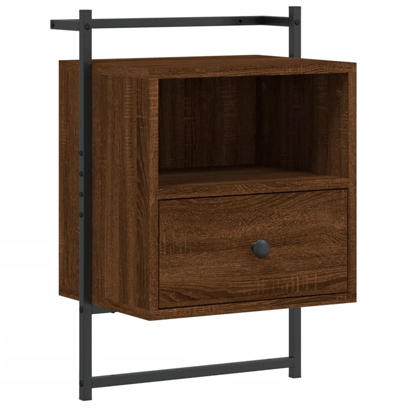 Lot de 2 tables de chevet murale avec tiroir et compartiment ouvert 40 x 30 x 61 cm bois d'ingénierie marron et métal DEC034155