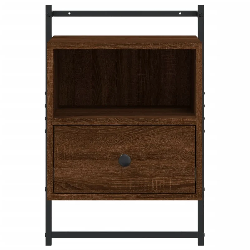 Lot de 2 tables de chevet murale avec tiroir et compartiment ouvert 40 x 30 x 61 cm bois d'ingénierie marron et métal DEC034155