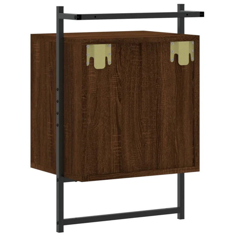 Lot de 2 tables de chevet murale avec tiroir et compartiment ouvert 40 x 30 x 61 cm bois d'ingénierie marron et métal DEC034155