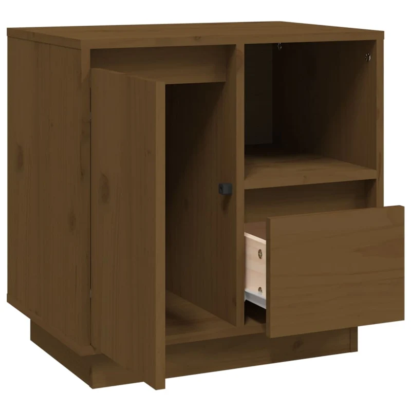 Table de chevet avec tiroir compartiment avec porte et ouvert 50 x 34 x 50 cm bois de pin marron miel DEC034140