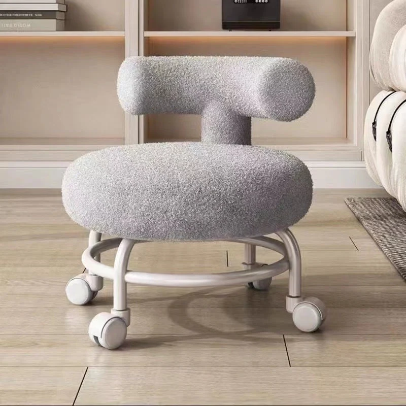 Modern Minimalist Round Upholstered Sherpa Fabric Iron Frame Low Stool Curved Backrest For Living Room