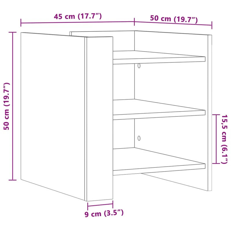 Table de chevet avec étagères 45 x 50 x 50 cm bois d’ingénierie couleur chêne DEC033885